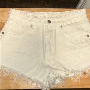 SHEIN White Frayed Jean Shorts